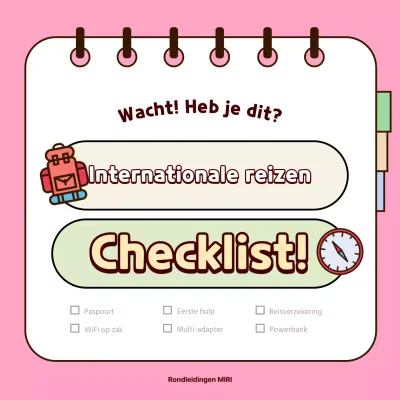 Schattige roze en gele checklist voor internationale reizen