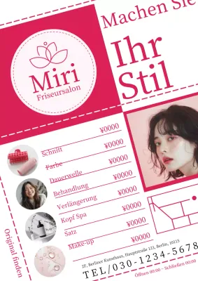 Eine niedliche und zarte Friseurwerbung in Rosa und Weiß