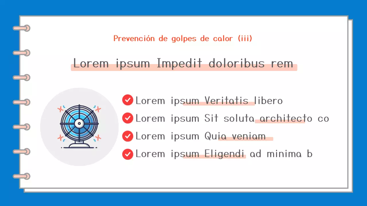Una sencilla guía en blanco y azul sobre los síntomas y el tratamiento de los golpes de calor.