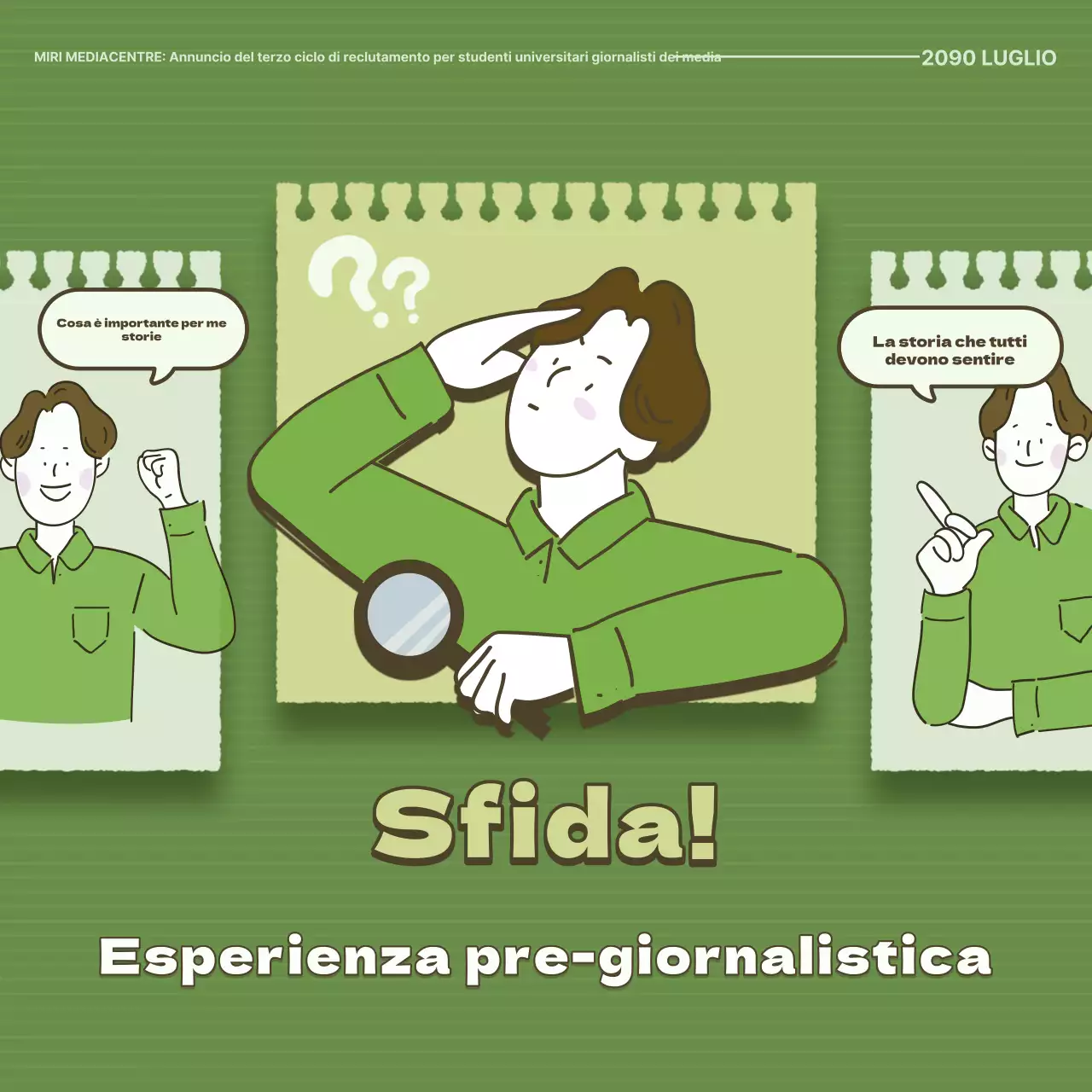 Semplice reclutamento di studenti giornalisti in verde e cachi