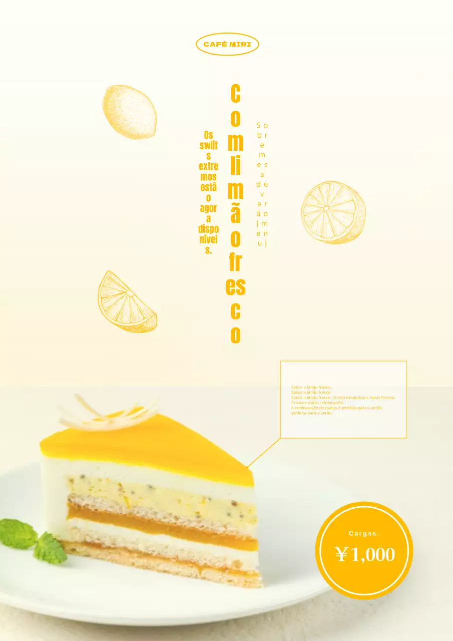 Sobremesas de verão amarelas bonitas Nova publicidade ao menu.