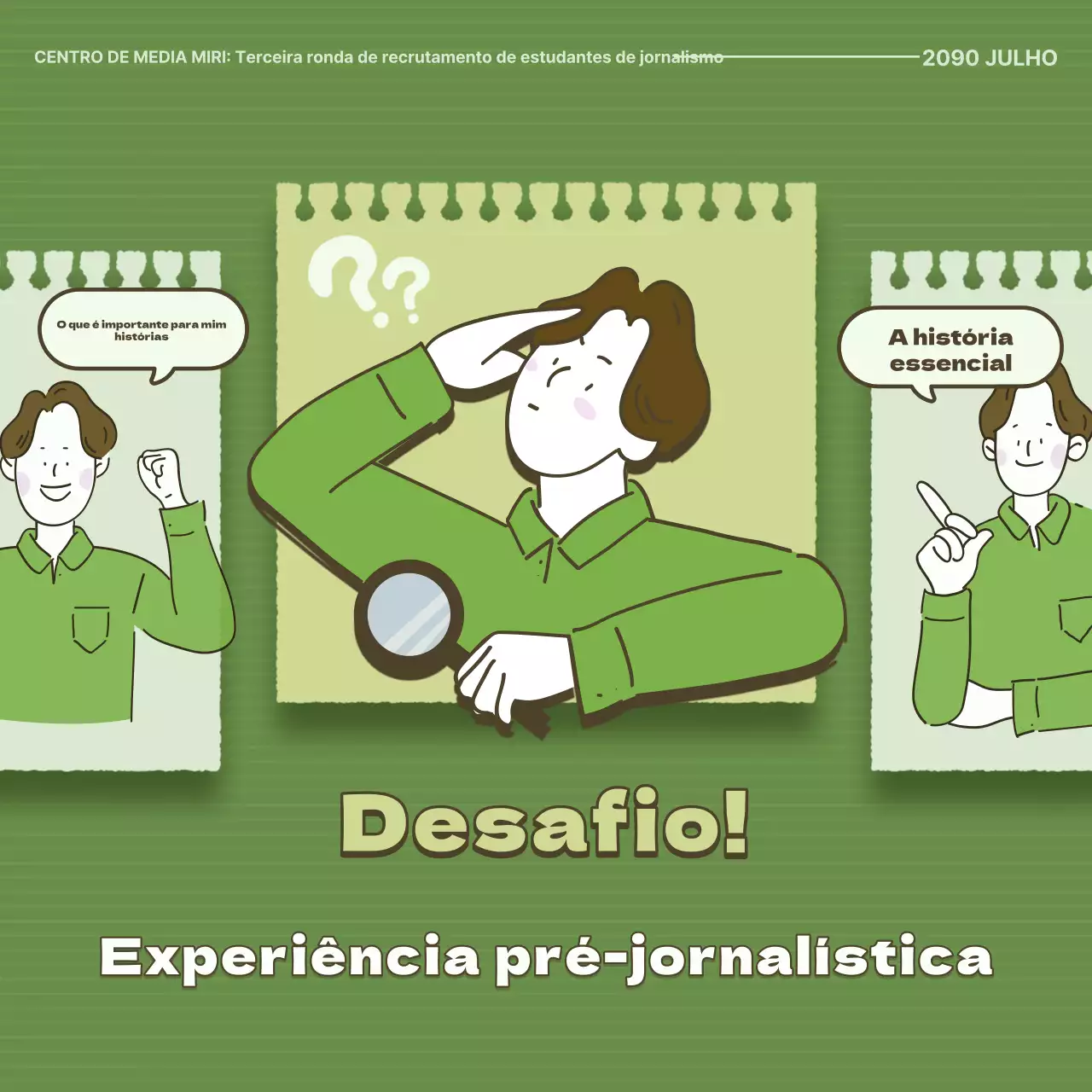 Recrutamento de jornalistas estudantes em verde e caqui simples