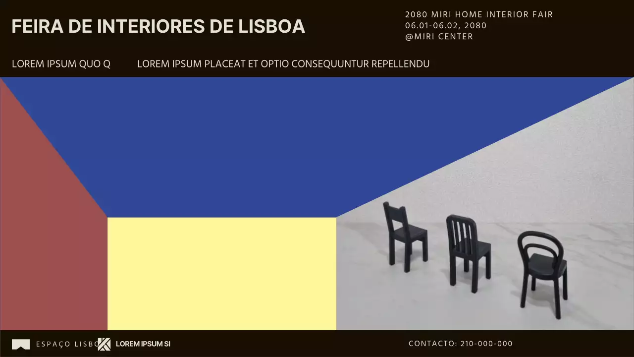 Promover o convite às empresas para participarem na feira de interiores modernos castanhos e azuis