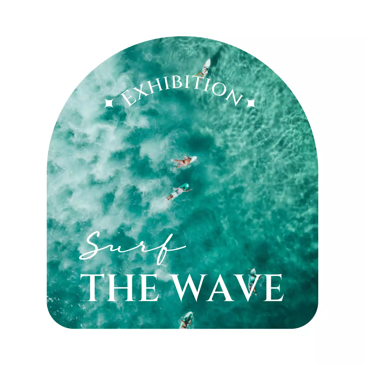 Cool, sentimental trade show merchandise with ocean photos and serif fonts in a round arched frame.