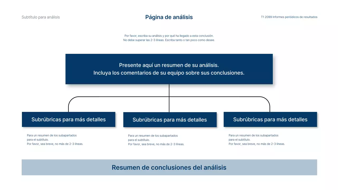Informe sencillo de ingresos y resultados de la empresa en azul y blanco