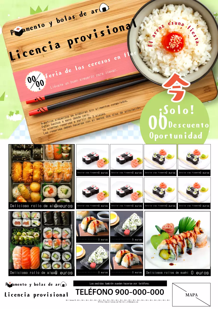 Anuncio de menú de tienda de bento de feria con bonito sabor a flores verdes