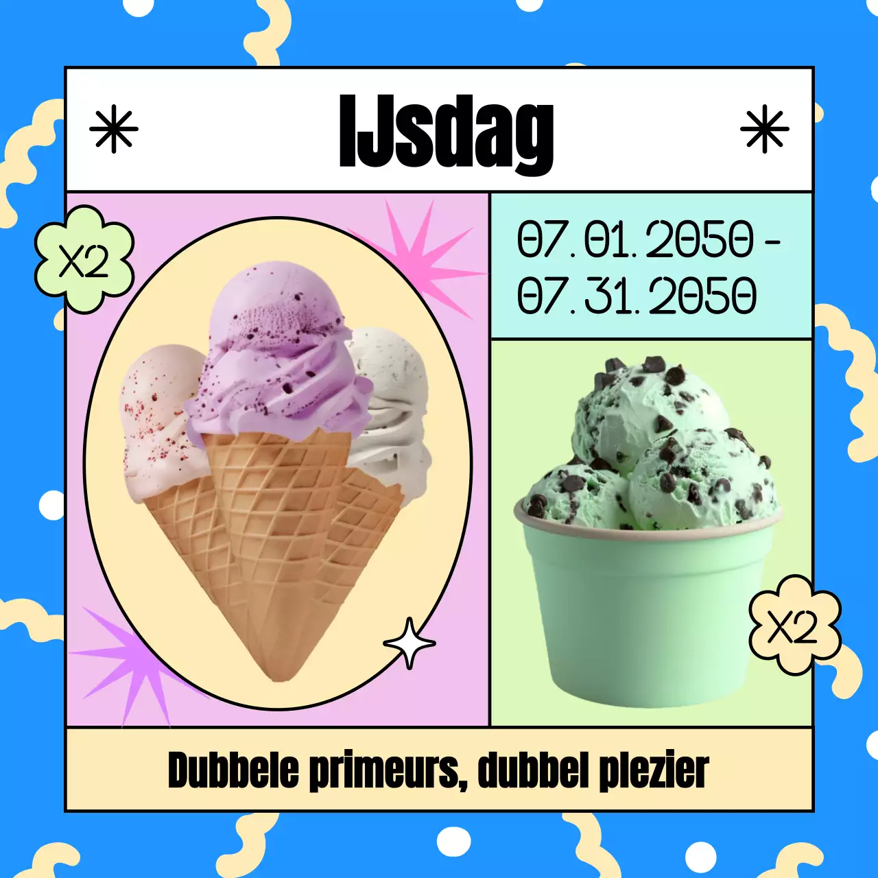 Promoot kortingen voor Nationale IJsdag met blauwe en gele accenten