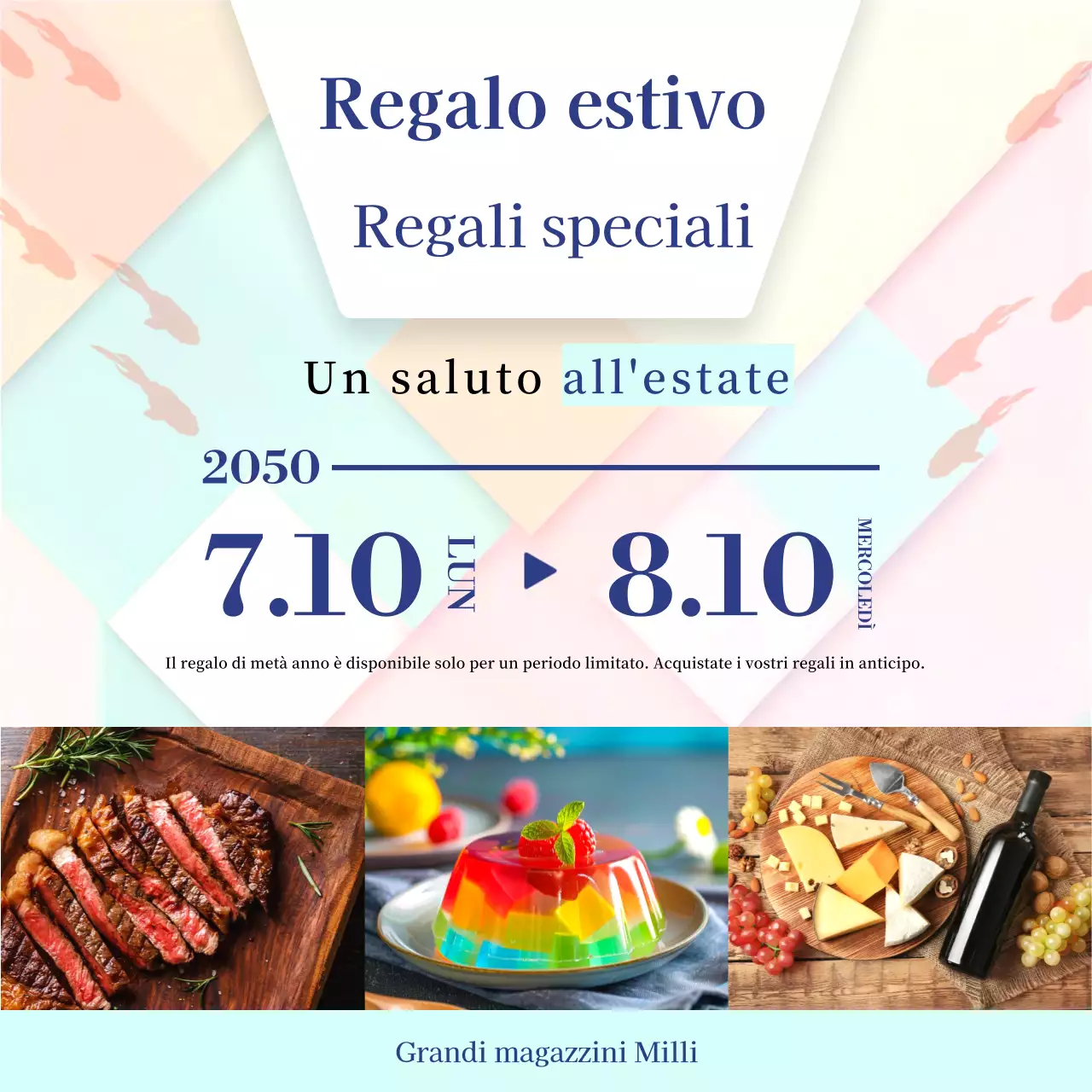 Simpatica promozione di prodotti da regalo in colori pastello per i regali di metà anno.