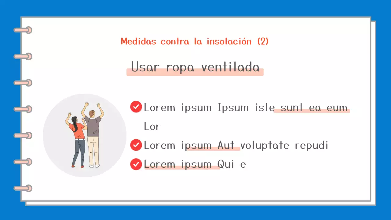Una sencilla guía en blanco y azul sobre los síntomas y el tratamiento de los golpes de calor.