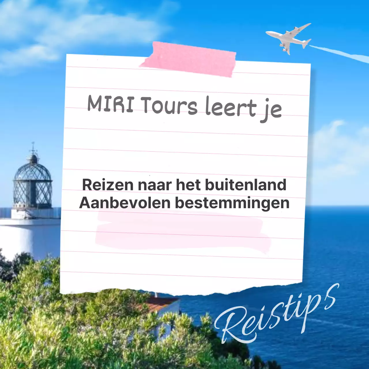 Een eenvoudige zomerse overzeese bestemmingsadvertentie in lichtblauw en roze