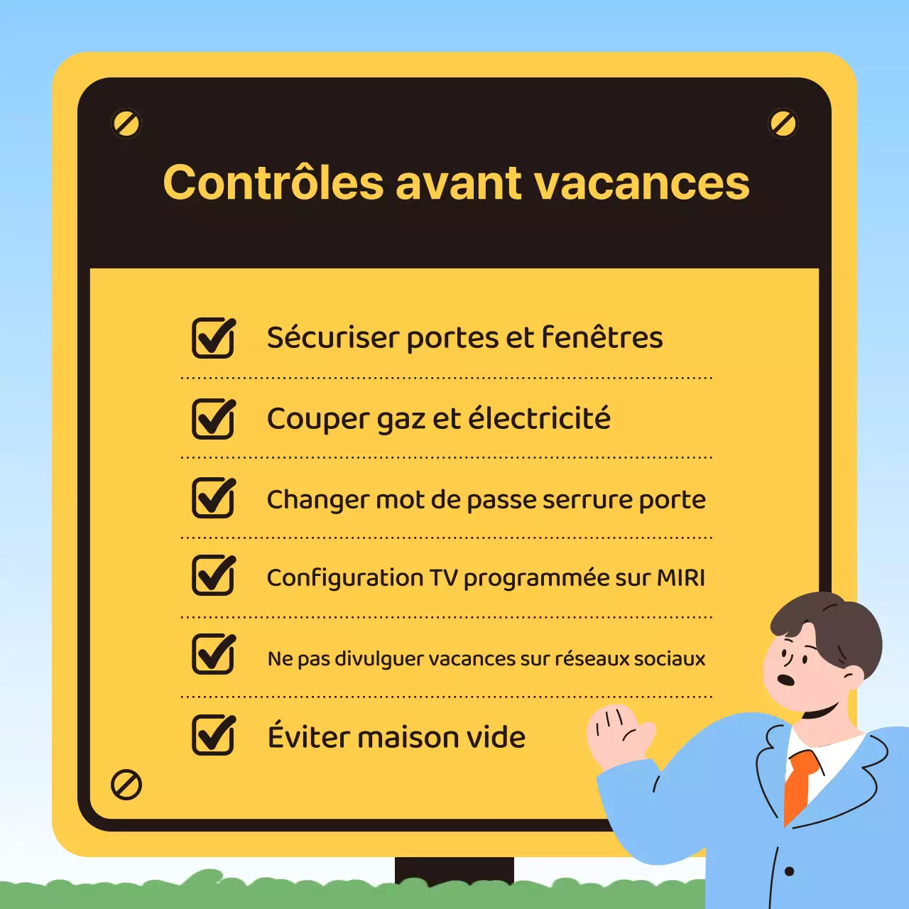 Conseils de sécurité pour les fêtes de fin d'année en marron et jaune