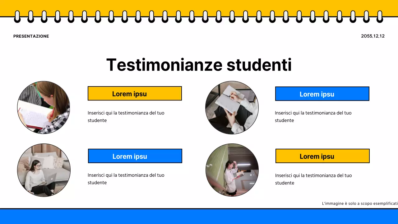 Promuovere una semplice brochure scolastica gialla e blu