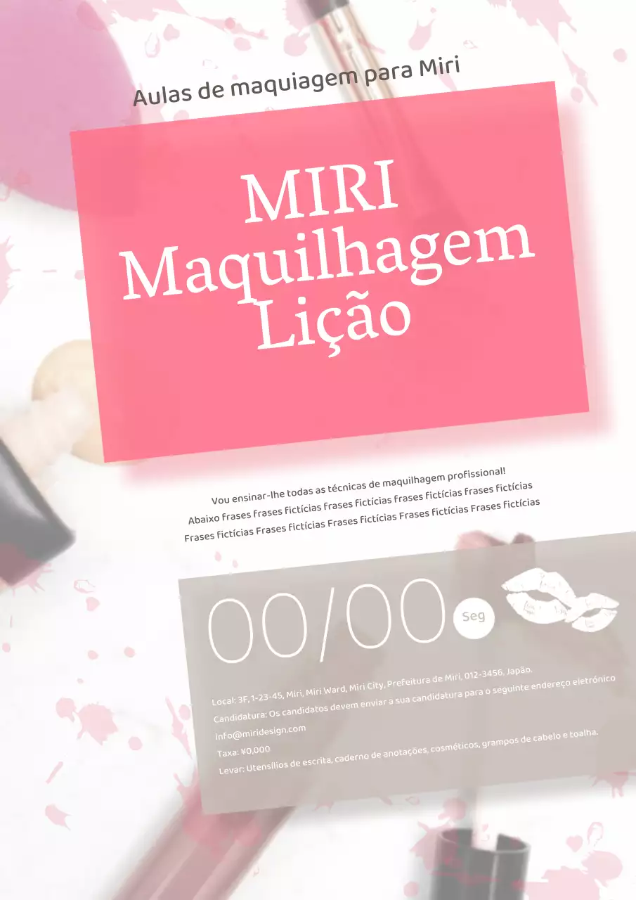Anúncio de aula de maquilhagem em rosa e marfim