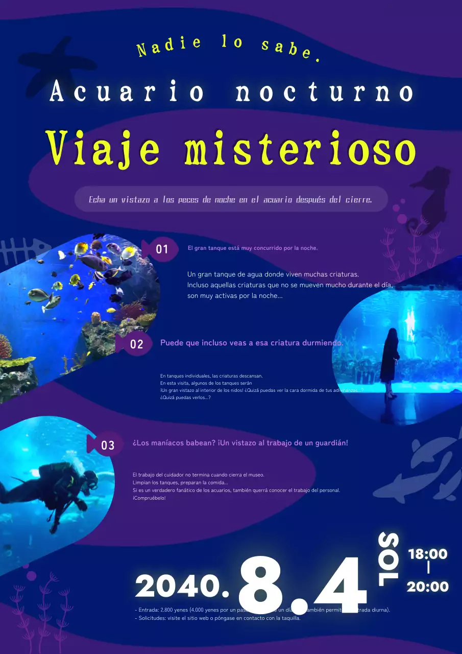 Anuncio de la gira del Acuario Misterioso Azul Marino y Morado
