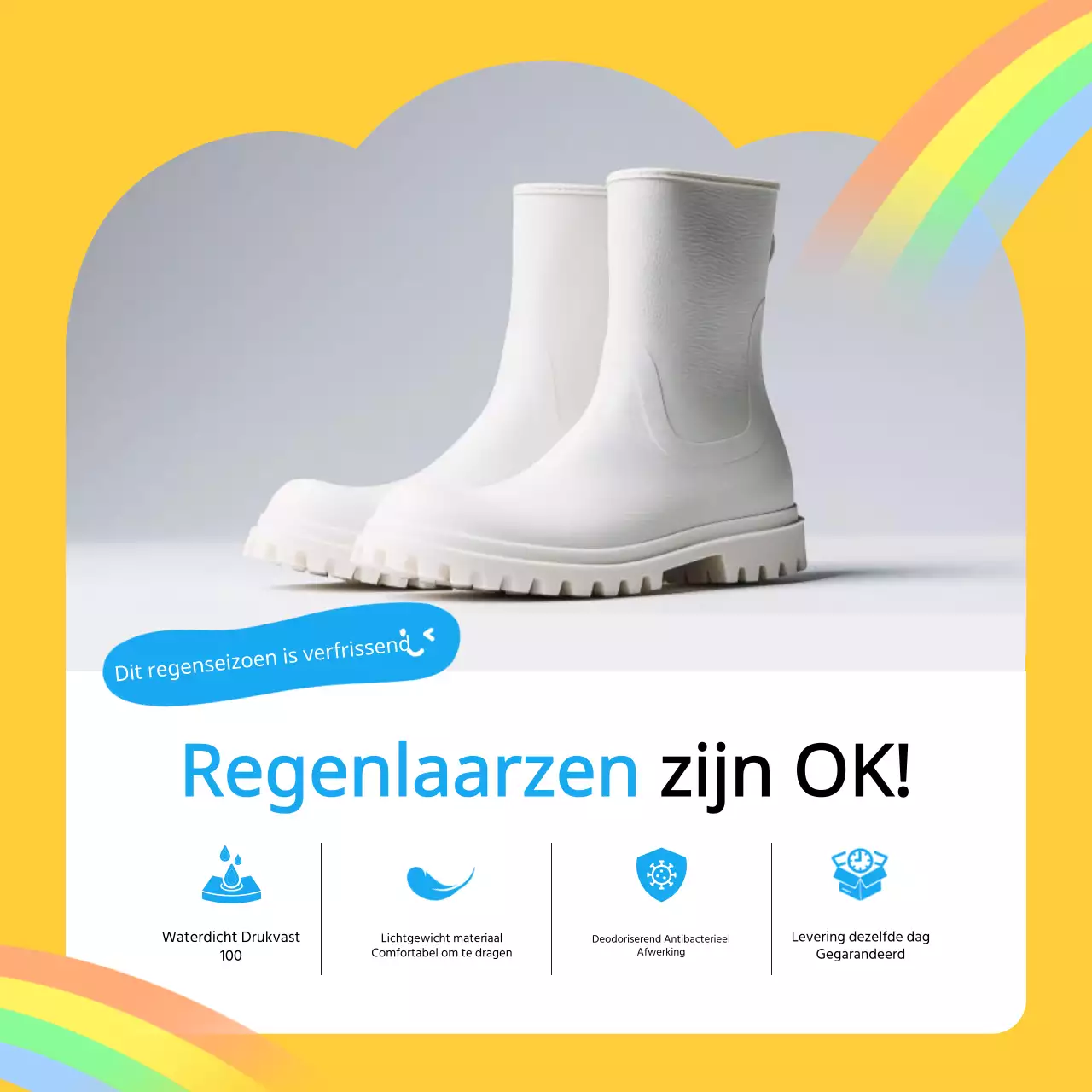 Mooie gele en lichtblauwe regenseizoenproducten promoten