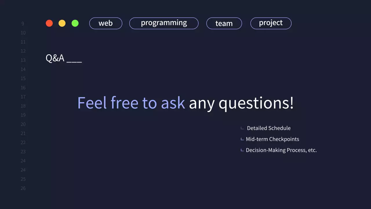 A simple development team project proposal in navy blue
