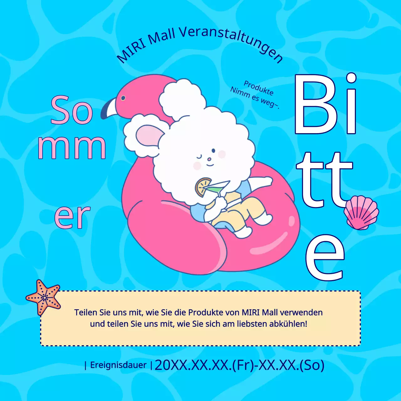 Bewerben Sie die Sommerveranstaltung Ihres Einkaufszentrums in Hellblau und Rosa