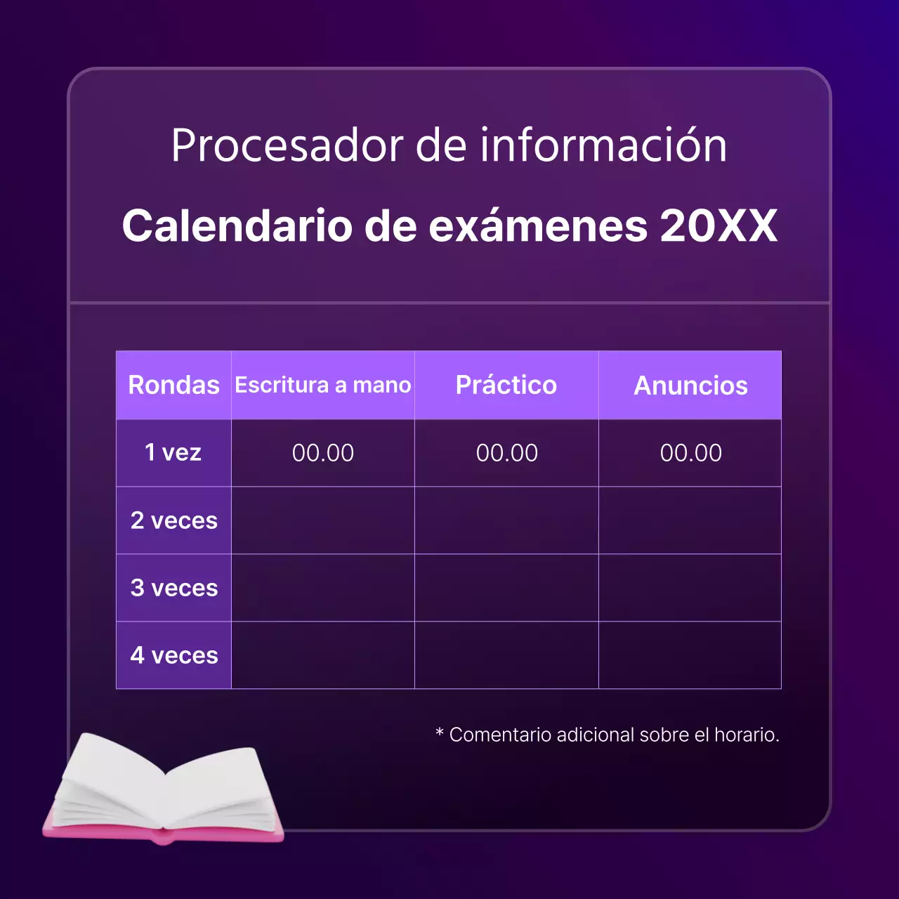 Un simple anuncio de calificación en morado y negro