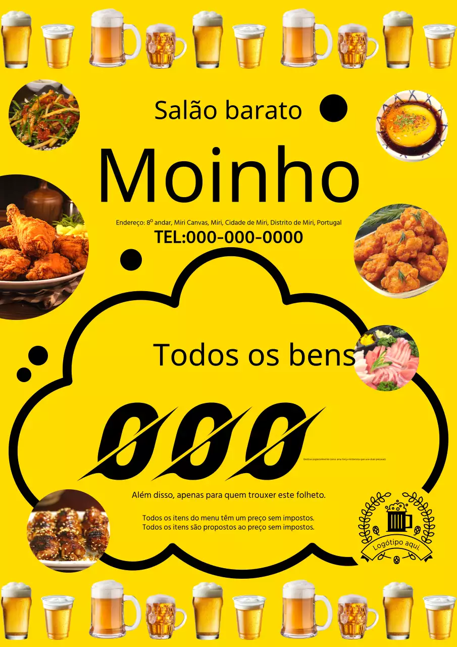 Anúncio simples, amarelo, de um evento num bar público