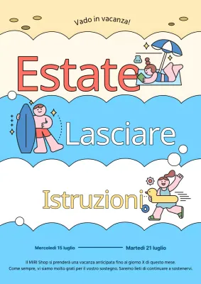 Annuncio di vacanze estive in azzurro e giallo