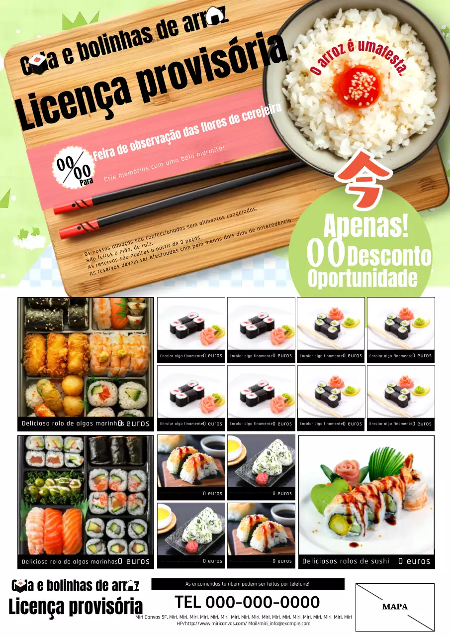 Anúncio de menu de loja de bento com sabor a flores verdes e bonitas