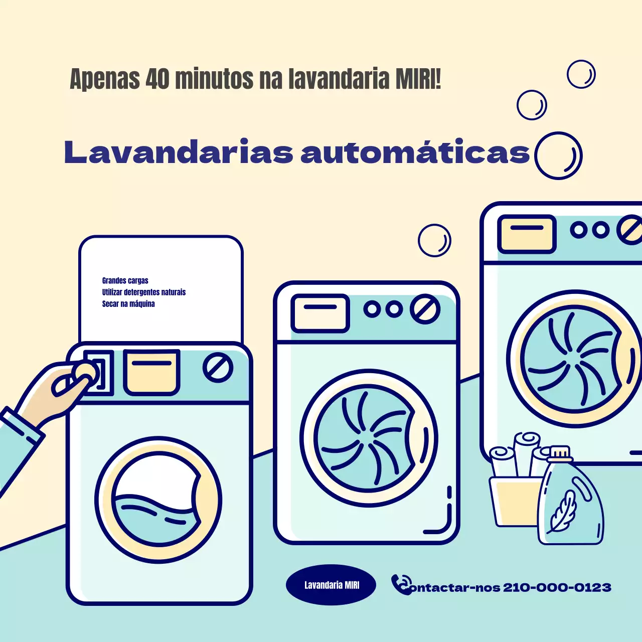 Promover uma bonita lavandaria self-service em amarelo e menta