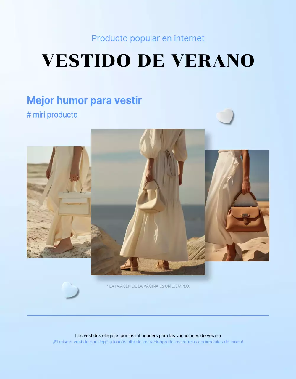 Moderno vestido de moda veraniega en azul y celeste publicitario