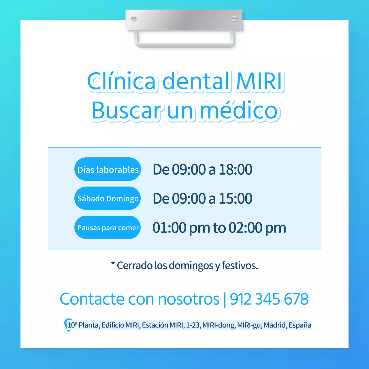 Promocione su clínica dental celeste