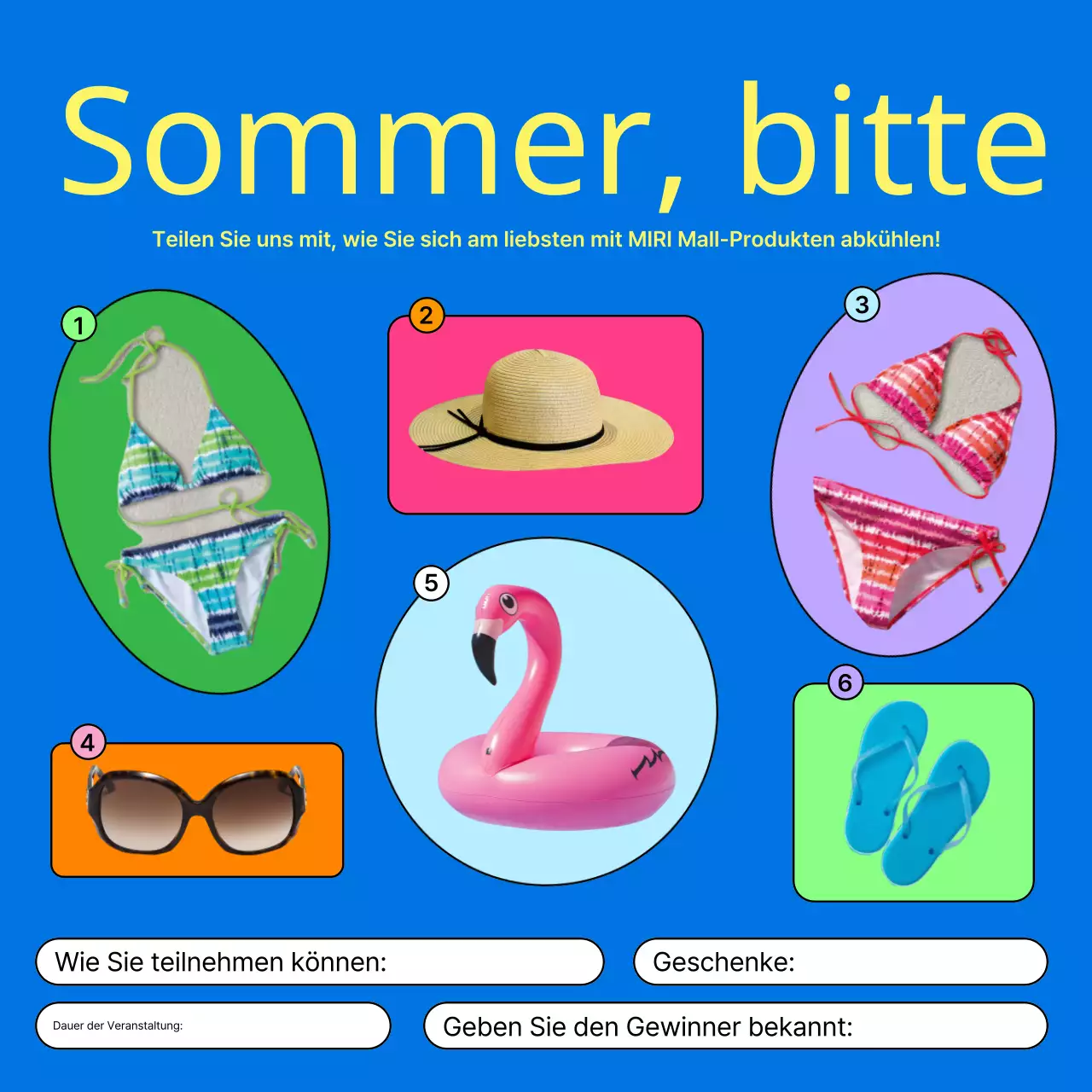 Werben Sie für eine kitschige Sommerveranstaltung in Blau und Gelb