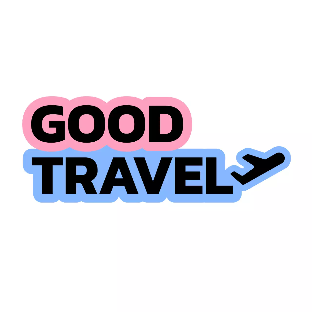 Travel agency merchandise with text outline and airplane