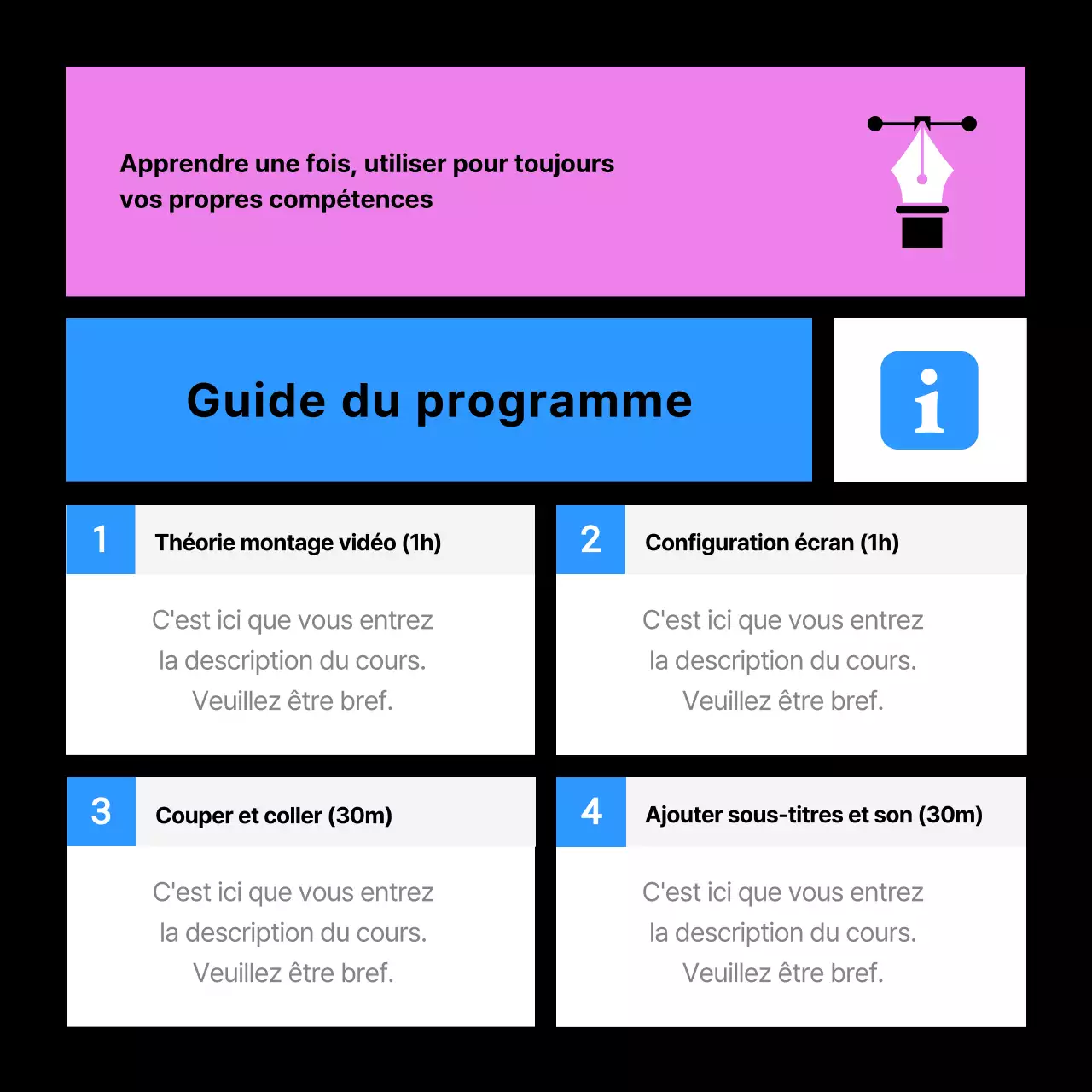 Faites la promotion de votre cours de montage vidéo en rose et bleu