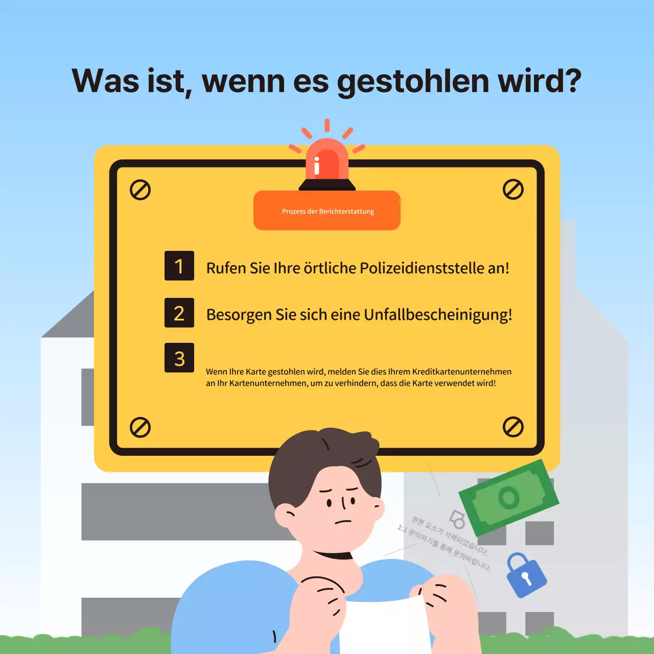 Sicherheitstipps für den Urlaub in braun und gelb hervorgehoben