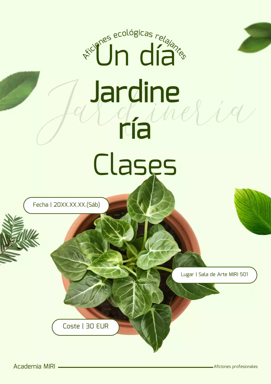 Promoción de clases de jardinería natural de un día sobre plantas anuales y verdes