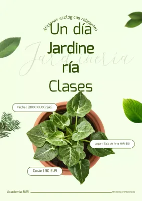 Promoción de clases de jardinería natural de un día sobre plantas anuales y verdes