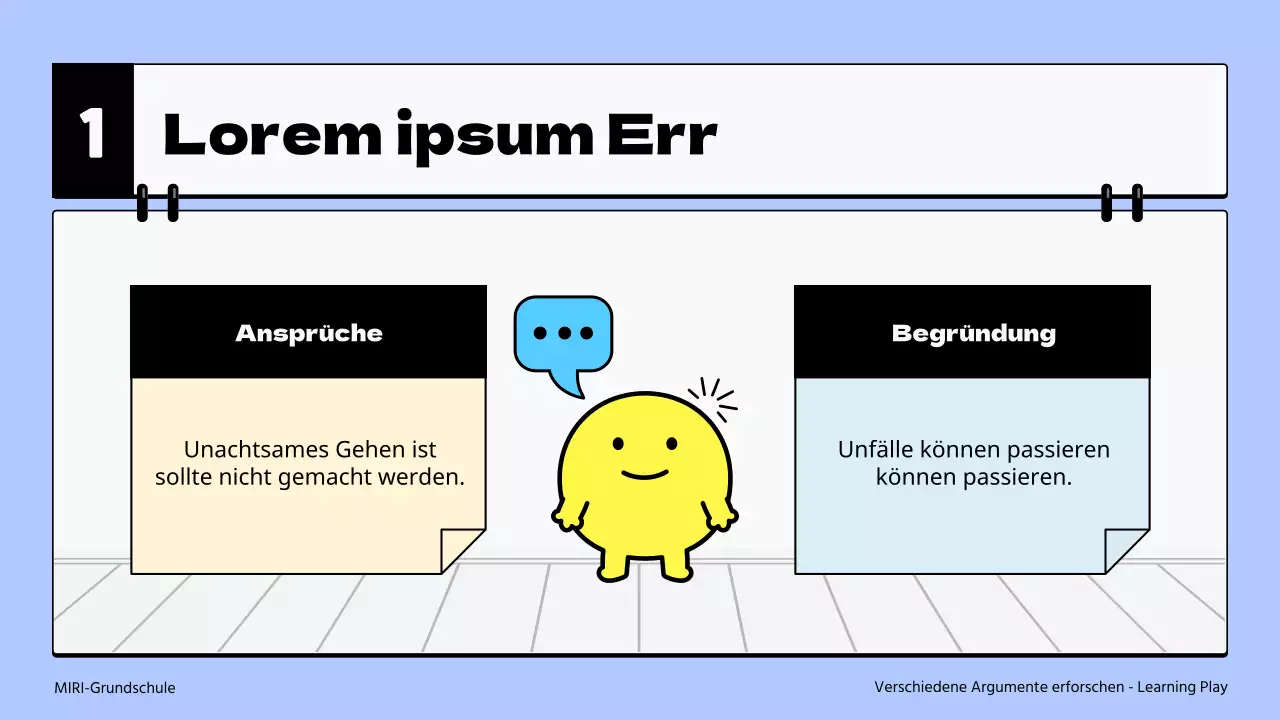 Einfaches Material für den Sprachunterricht in der Grundschule in Hellblau und Gelb