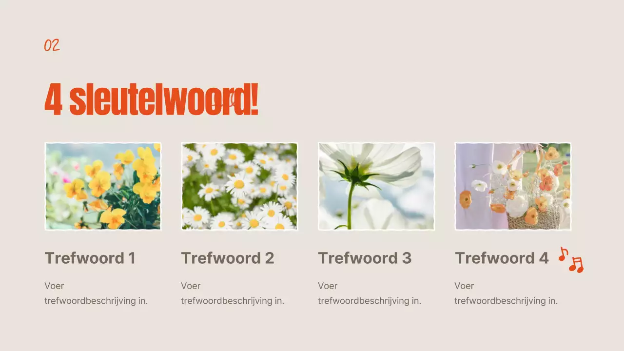 Oranje en ivoorkleurige zomerbloemen uitgelegd