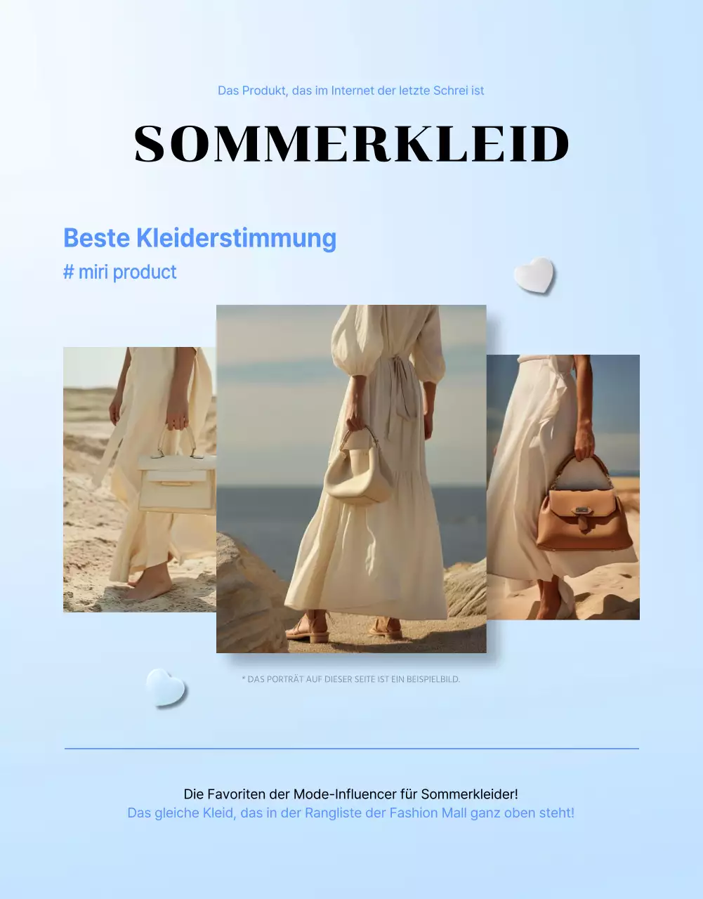 Moderne Sommermode Kleid in blau und hellblau Werbung