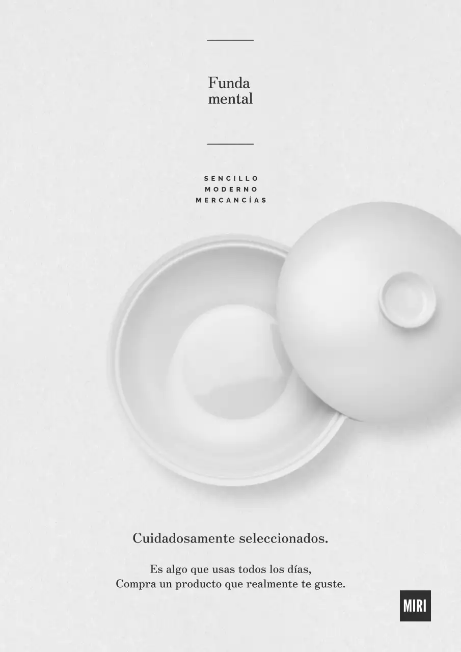 Publicidad para productos de cocina sencillos en gris y blanco.