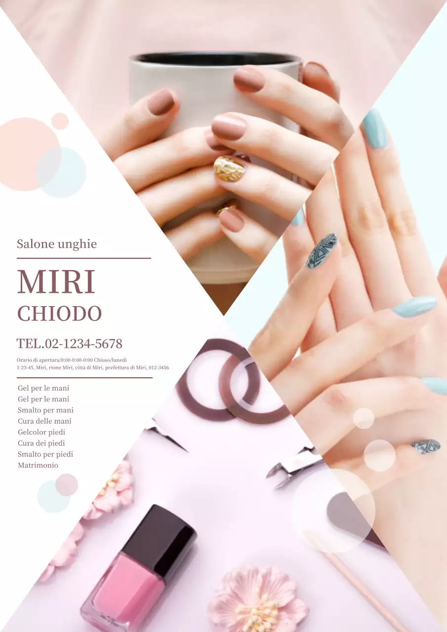 Pubblicità di un salone per unghie carino ed elegante in rosa