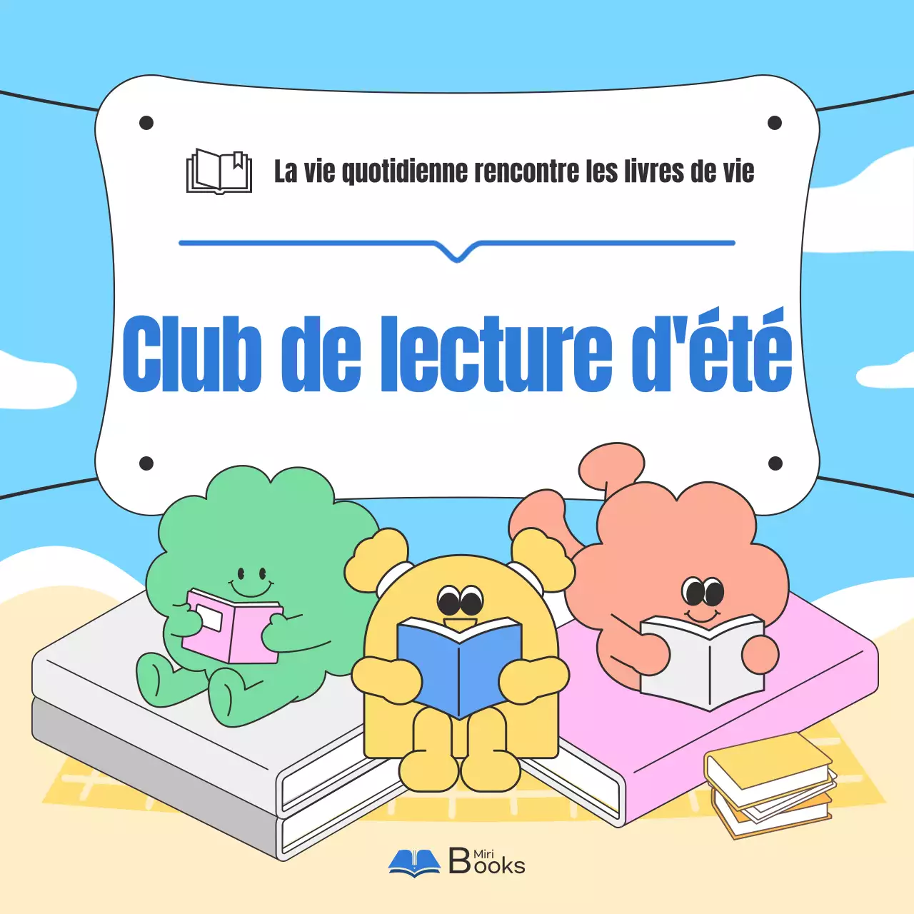 Promouvoir un groupe de lecture estival en bleu clair et beige