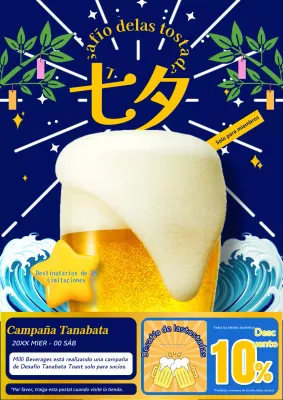 Envíe una campaña de correo directo a los socios con un toque de azul marino y amarillo para la venta del 7 de julio.