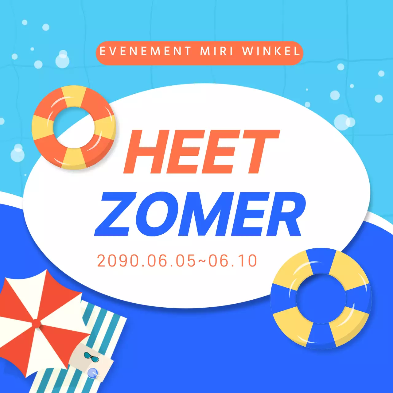 Miniaturen van zomerevenementen met blauwe en oranje accenten