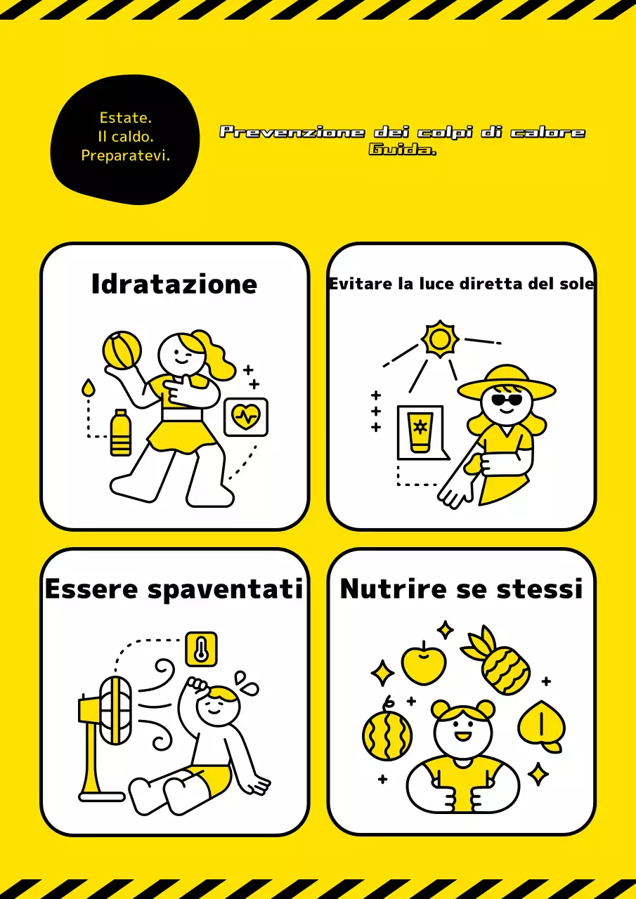 Semplici informazioni sulla prevenzione del colpo di calore in giallo e nero