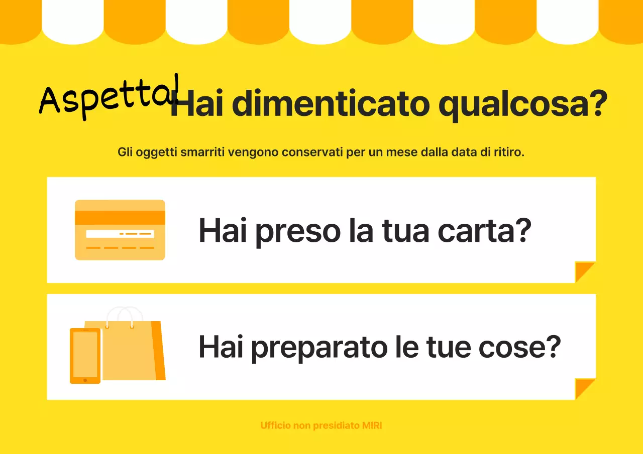 Volantino di una graziosa cartoleria arancione e gialla non presidiata
