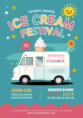 Teal Retro Festival Promotion Poster