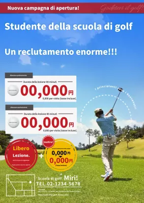 L'annuncio per il reclutamento di una scuola di golf enfatizza le basi blu e rosse
