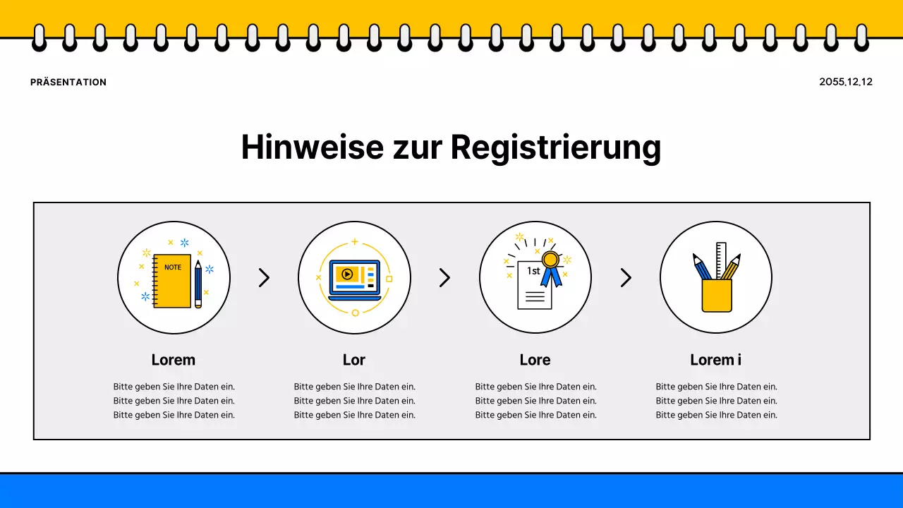 Werbung für eine einfache gelb-blaue Schulbroschüre