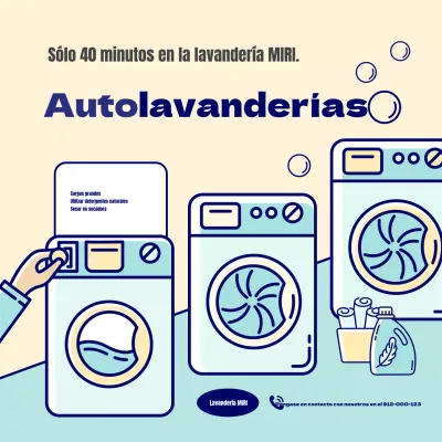 Promociona una bonita lavandería autoservicio en amarillo y menta