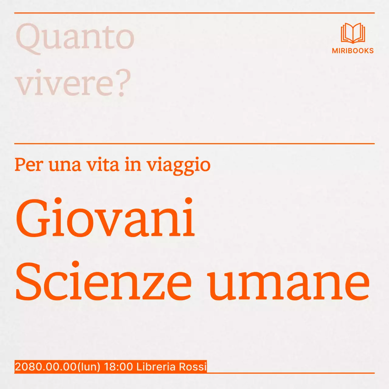 Un semplice annuncio arancione per una lezione di scienze umane per giovani.