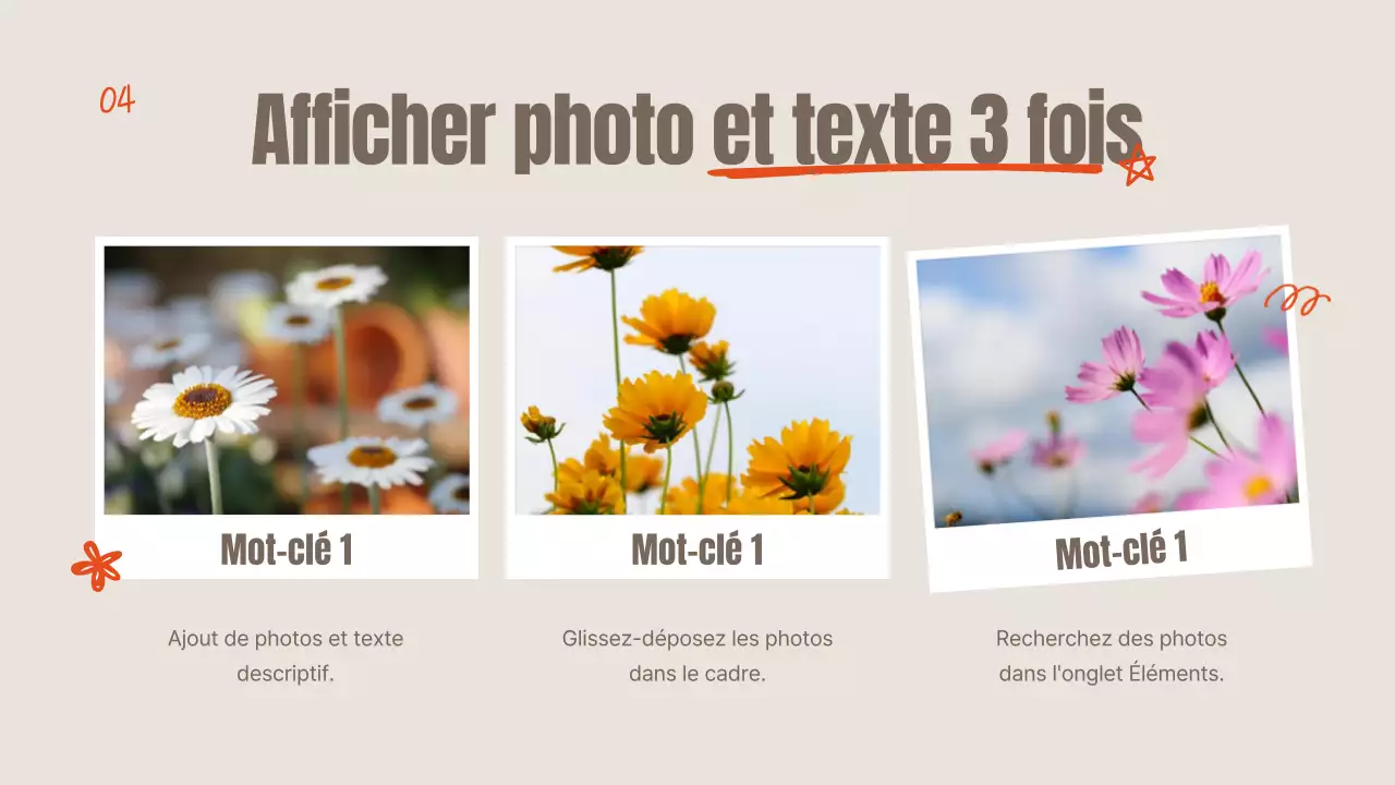 Fleurs d'été orange et ivoire expliquées